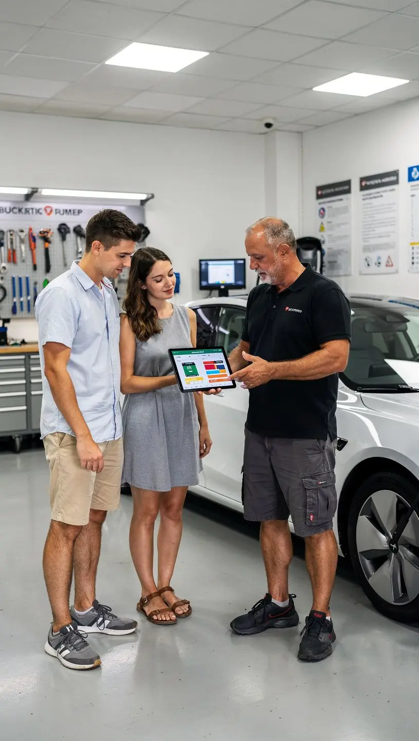 Pracovisko autoservisu so zariadeniami na testovanie štartovacieho výkonu a alternátora.